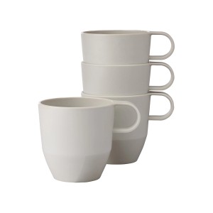 Mepal Silueta Henkelbecher 4er Set in Nordic White, stapelbares Geschirr für Kaffee und Tee.