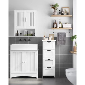 Songmics Badezimmerschrank Sofie, weißes Bad-Standregal mit 4 Schubladen.