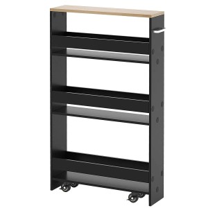 Schwarzer Costway Küchenwagen mit 4 Etagen und Rollen, ideal als Badregal oder Bürocontainer.