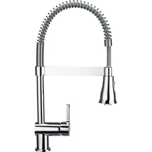 Chrom Küchenarmatur KI-1860 von baliv mit hohem, schwenkbarem Auslauf und Geschirrbrause.