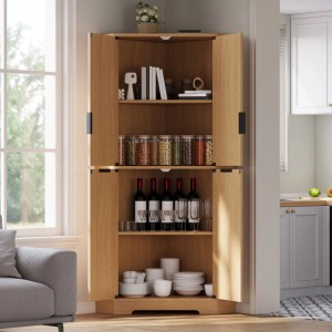 Merax Eckschrank 60x60x172 cm 4 Türen Verstellbare Einlegeböden