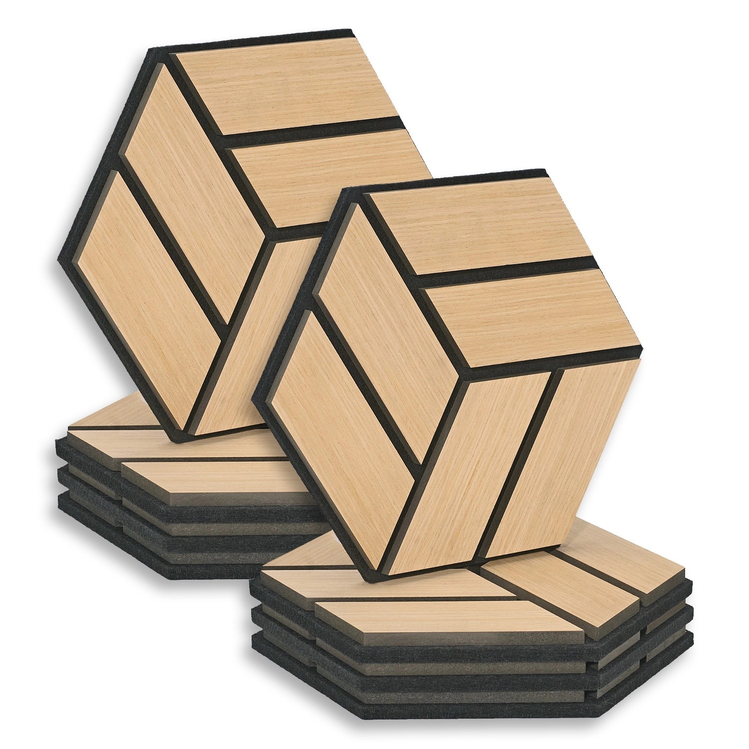 Homestyle4u Akustikpaneele 30 x 26 cm 8 Stück Natur Hexagon Wandpaneele Holz