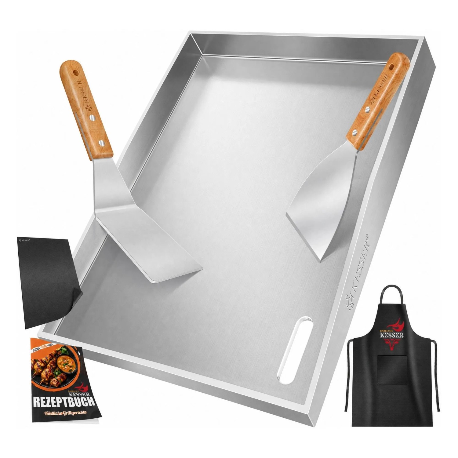 KESSER Plancha Grillplatte Edelstahl Bis 800 °C 40 x 30 cm Weiß
