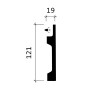 Technische Zeichnung: PROFHOME Wand- und Friesleiste 151605, Maße 121x19 mm, geeignet für indirekte Beleuchtung.