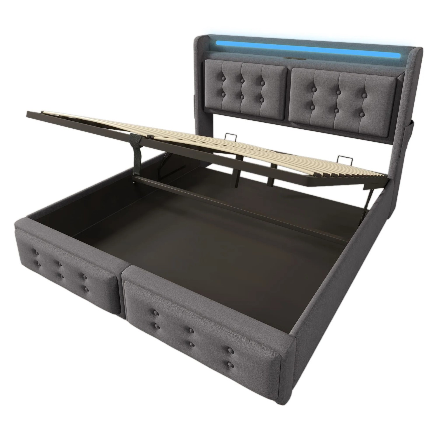 Merax Polsterbett 180x200cm LED USB-C Hydraulik Grau