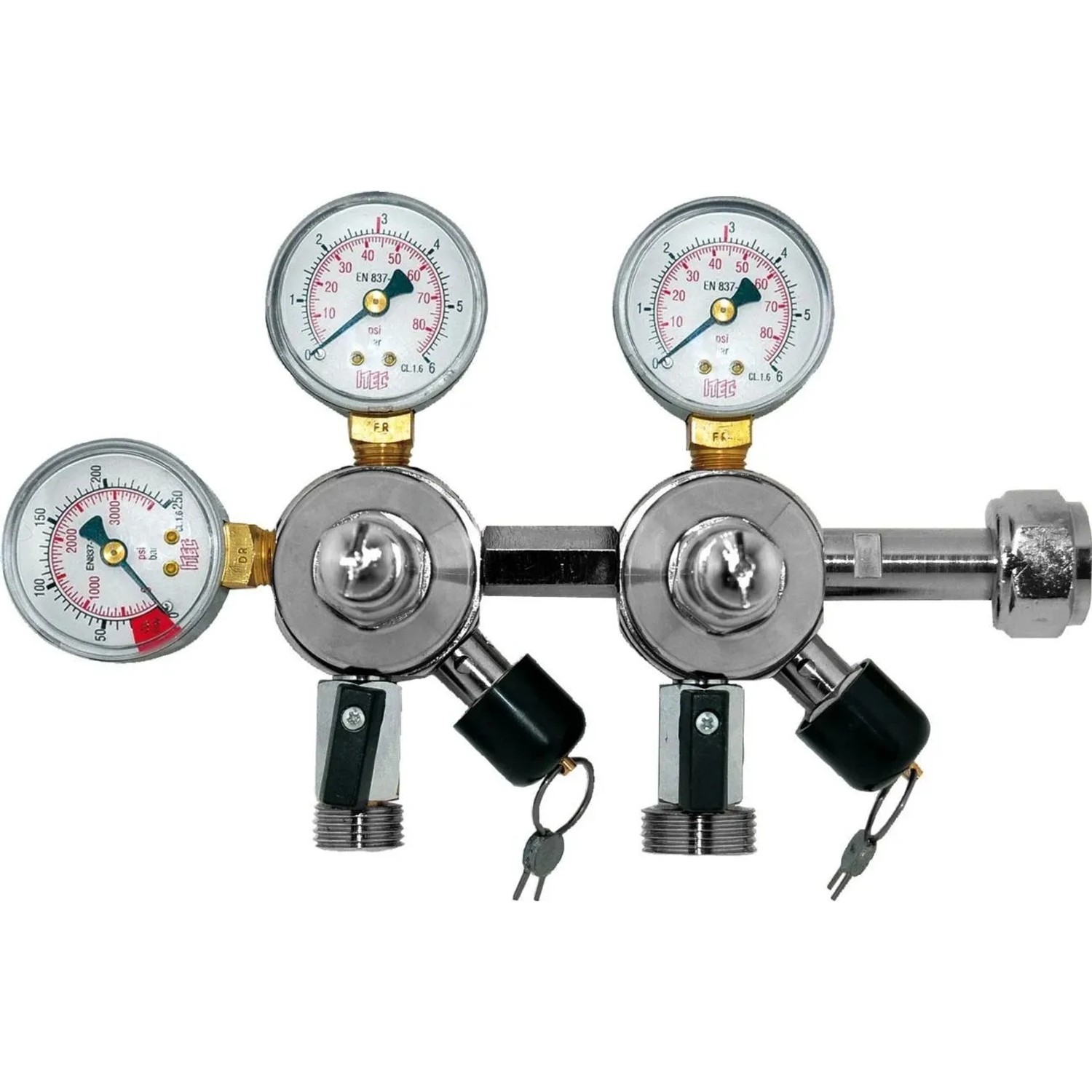 Image of Ich-Zapfe Druckminderer Kohlensäure Manometer - 2 Druckanzeigen 0-3 Bar Bier 0-7 Bar Afg