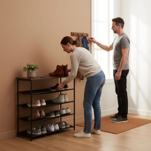 Relaxdays Schuhregal mit Ablage Eisen Schwarz Platzsparend 75 cm x 75 cm x 30 cm