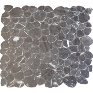 Rundmosaikmatte aus schwarzem Naturstein (Marble), flache Kieseloptik, 30,5x30,5 cm.