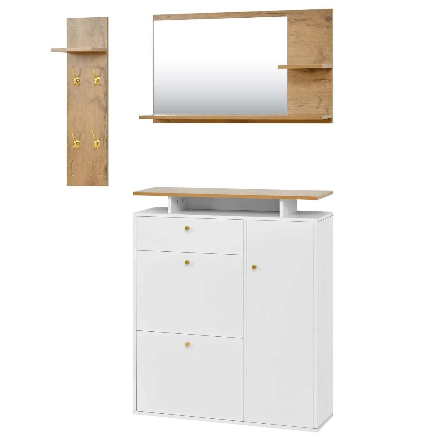 okwish Garderobenset mit Spiegel LED Beleuchtung Flur 105x25x151.5cm Weiß