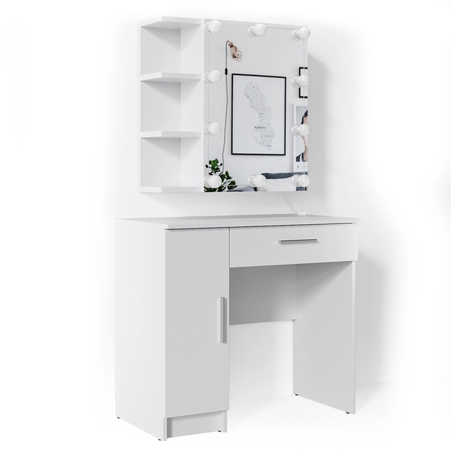 Vicco Schminktisch Fynnia Weiß 80.2 cm mit LED Beleuchtung günstig online kaufen