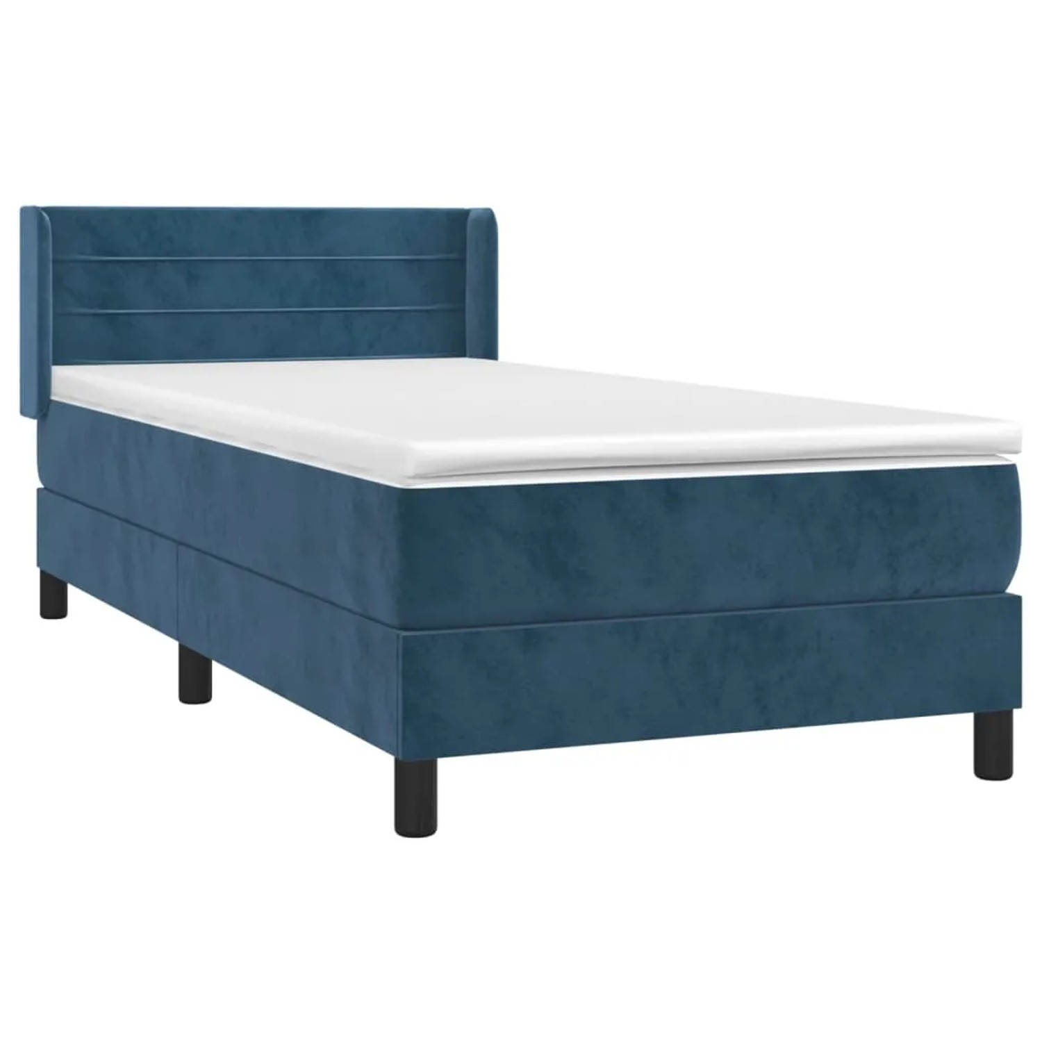 Dunkelblaues vidaXL Boxspringbett (90x190 cm) mit Matratze und Samtbezug.