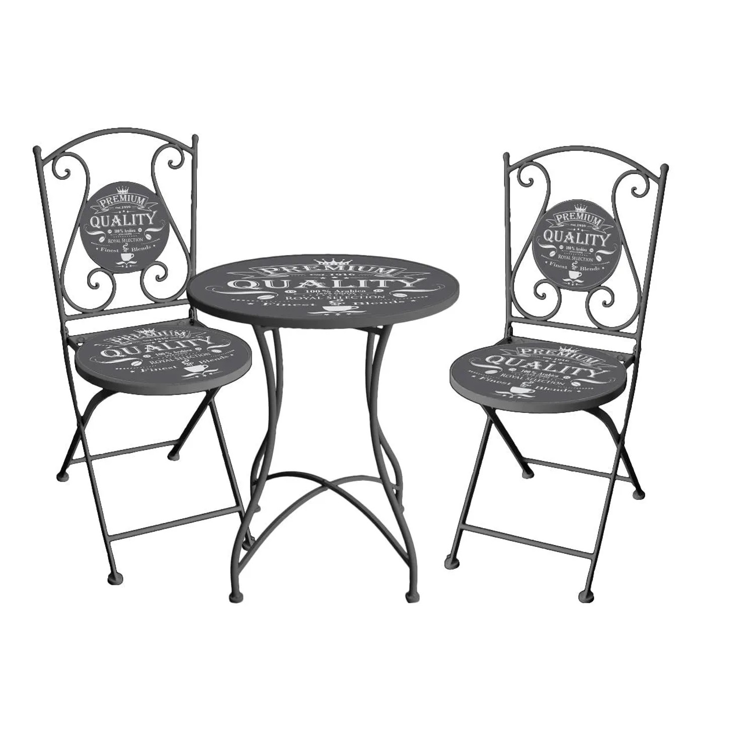 DELUKE Bistro-Set MARTA 3-tlg Grau Eisen Balkonset Gartenmöbel-Set Bistrotisch mit 2 Stühlen Outdoor Sitzgruppe