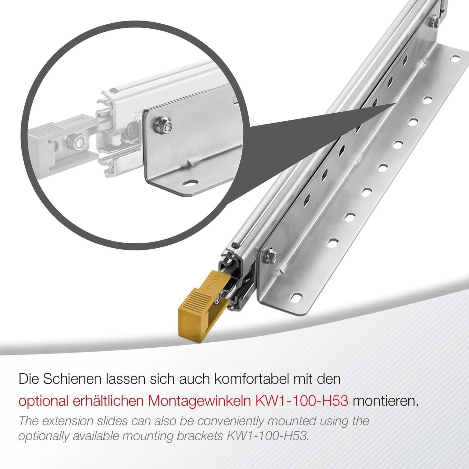 SOTECH Schwerlastauszug VarioSlide KV2-100-H53-L1000-EH 1000mm Zweihandverriegelung Einrastfunktion Gelber Hebel Schubladenschiene Belastbar Bis 100Kg_5