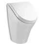 Weißes ROCA NEXO Urinal aus Keramik mit SoftClose Deckel und verdeckter Wandbefestigung. Modernes Design.