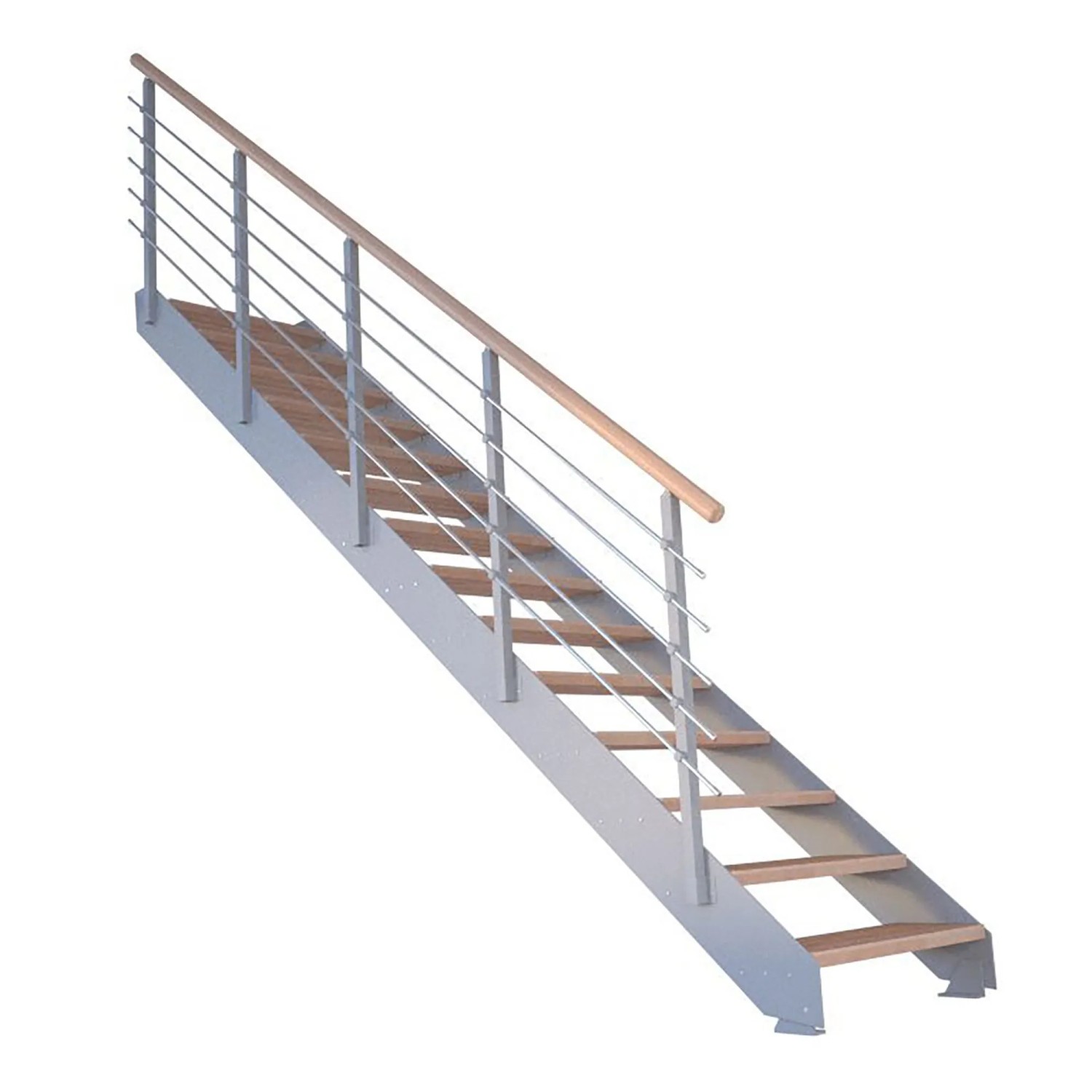 Treppe Kos 14 Stufen Buche Natur 85 cm Metallgeländer Grau FSC® günstig online kaufen