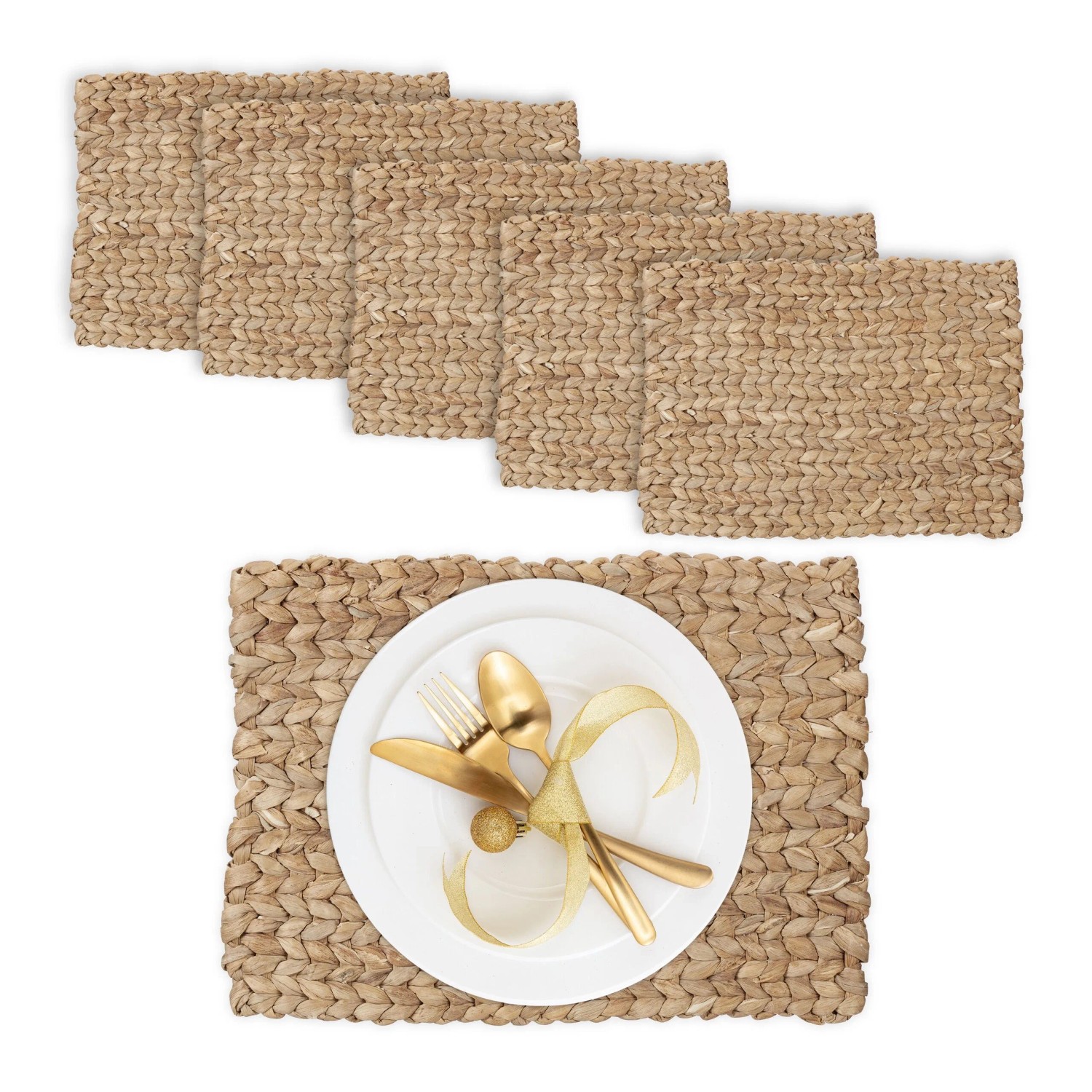 Relaxdays Tischset 6er Set Wasserhyazinthe Natur Hitzebeständig 42 cm x 30 cm x 1,5 cm 0,23 kg
