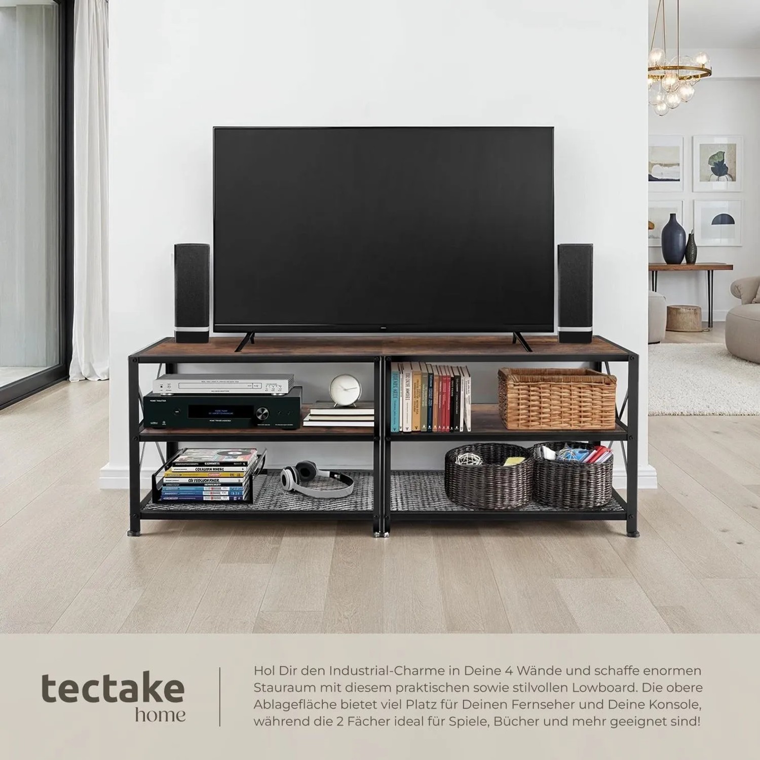 Tectake Tv Regal Chicago Industrial Style Holz und Stahl 141 x 41 50 x 50 50 cm Industrial Holz Dunkel Rustikal_4