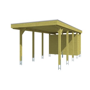 Skan Holz Einzelcarport Friesland mit Abstellraum, Holzkonstruktion mit Aluminiumdach.