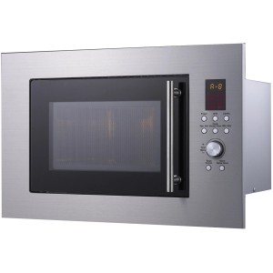 PKM Einbau-Mikrowelle MW900-23G-IN aus Edelstahl mit Grill und digitaler Anzeige.