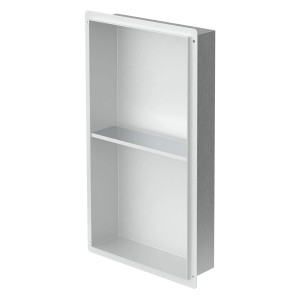 LuxeBath Wandnische Doppel, 30x60x10 cm, Edelstahl Silber, randlose Duschablage für Duschzubehör.