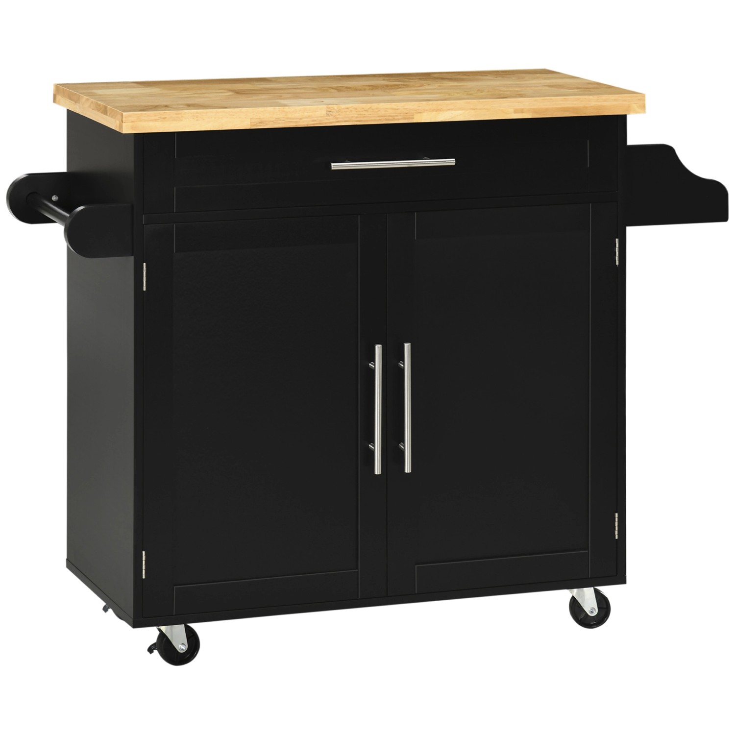HOMCOM Küchenwagen Gummiholz MDF Schwarz 109L x 40B x 89H cm
