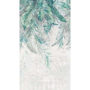 Fototapete Dschungel mit Palmen in Grau, Grün und Blau. Matte Optik für Wohnräume.