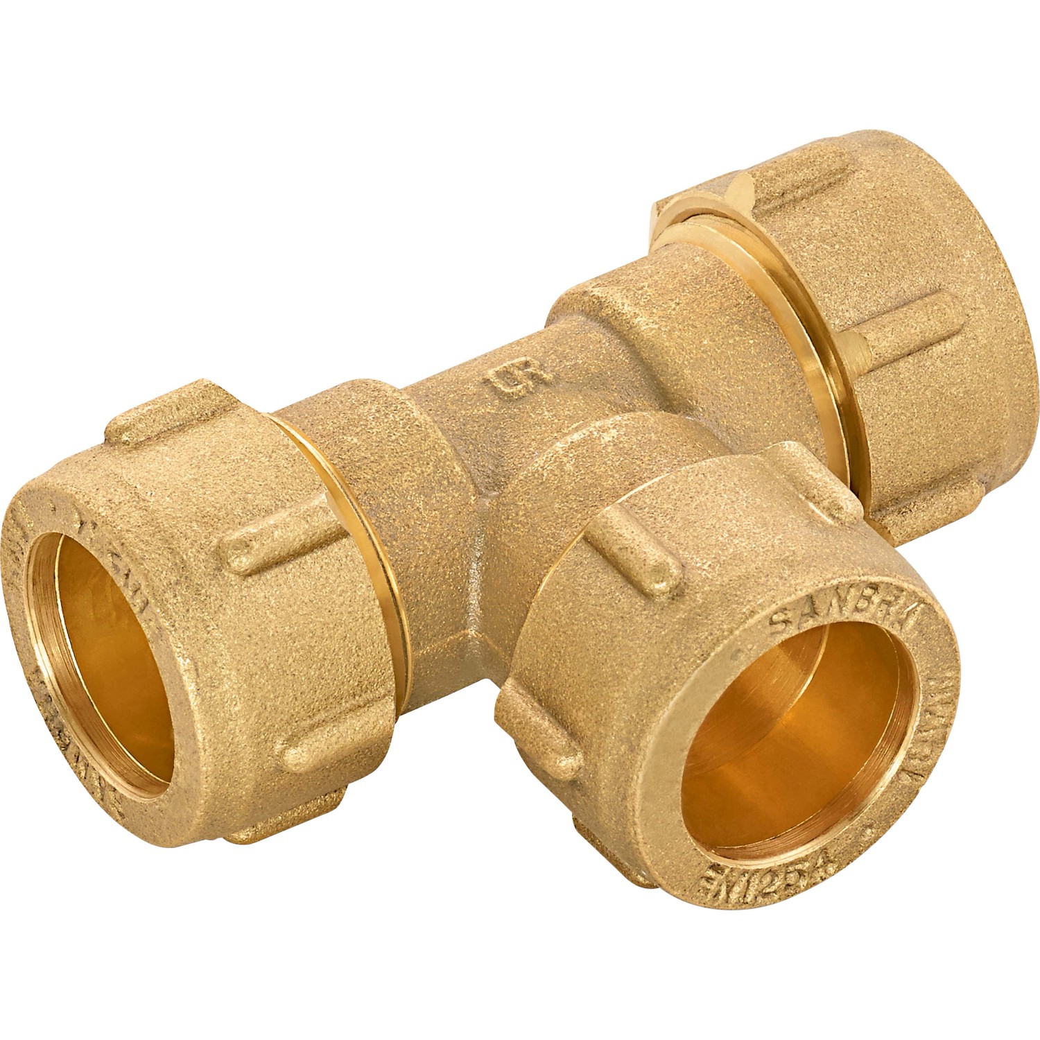 Messing Klemmring-T-Stück 31mm für Heizung und Sanitär, werkzeuglose Montage.