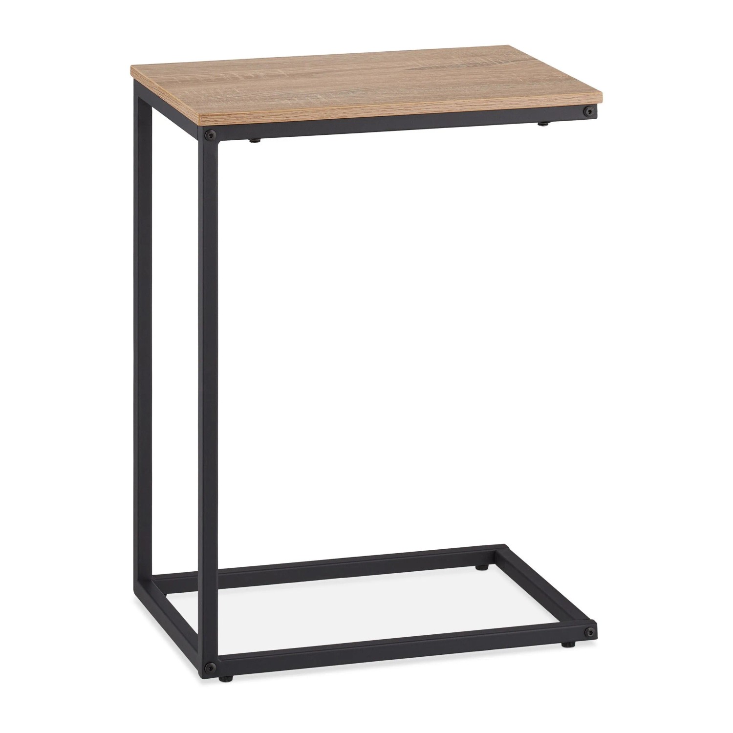 Relaxdays Beistelltisch Stahl MDF Schwarz Holzoptik C-Form Verstellbare Bodenschoner 60 cm x 30 cm x 45 cm 3,1 kg