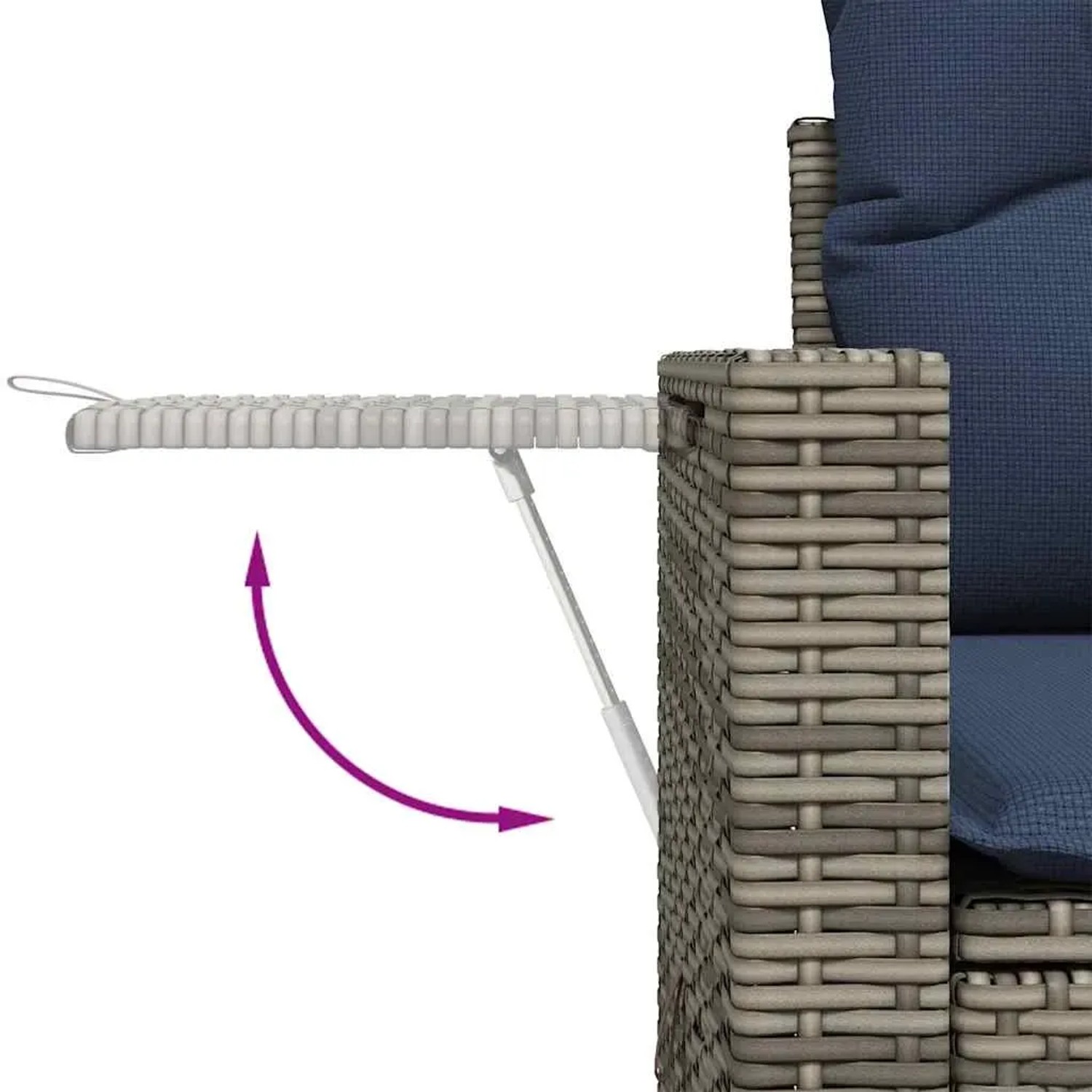 Detailaufnahme: Ausklappbarer Tisch der grauen vidaXL Garten-Sofagarnitur aus Polyrattan.