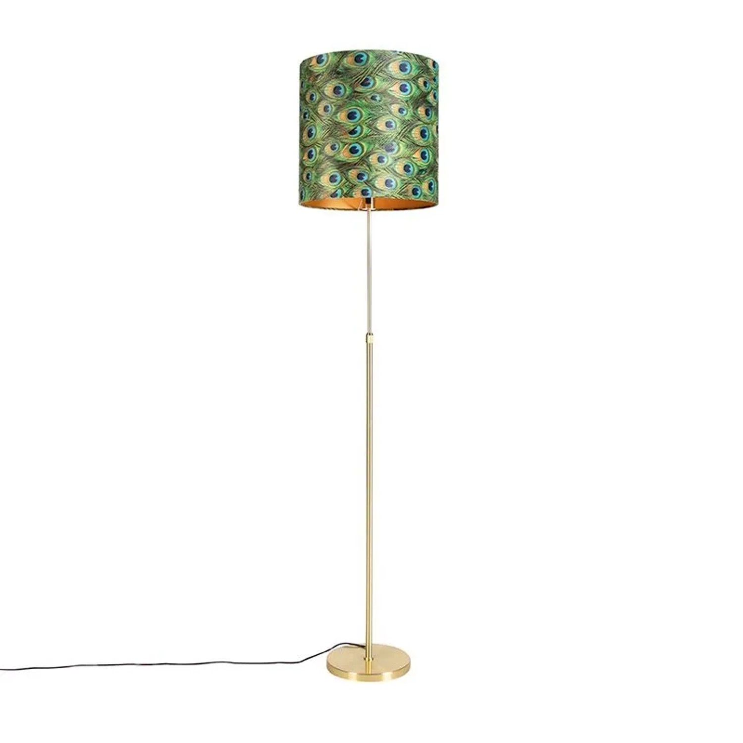 QAZQA Stehleuchte Gold   Messing mit Veloursschirm Pfau 40 40 cm Parte