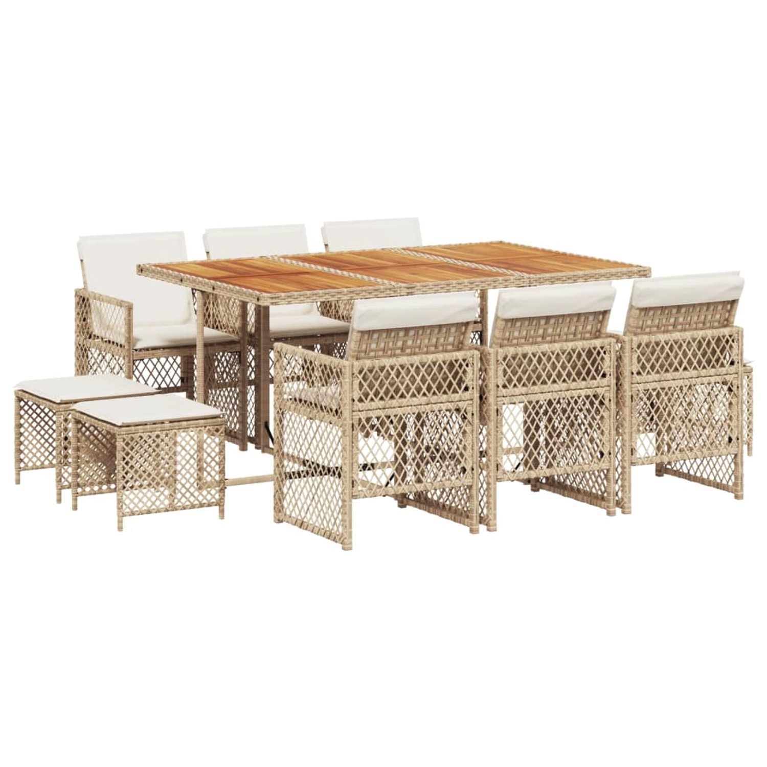 vidaXL 11-Tlg Garten-Essgruppe mit Kissen Beige Poly Rattan 3210796 günstig online kaufen
