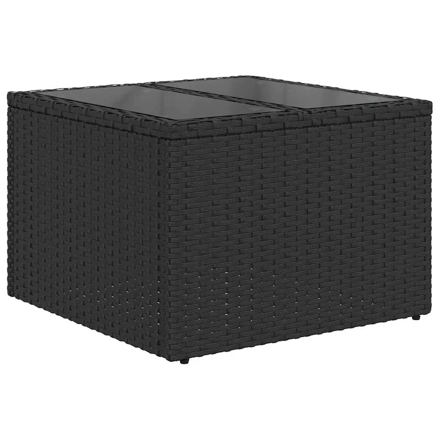 Schwarzer vidaXL Gartentisch aus Rattan mit Glasplatte, Teil der 7-tlg. Sofagarnitur.