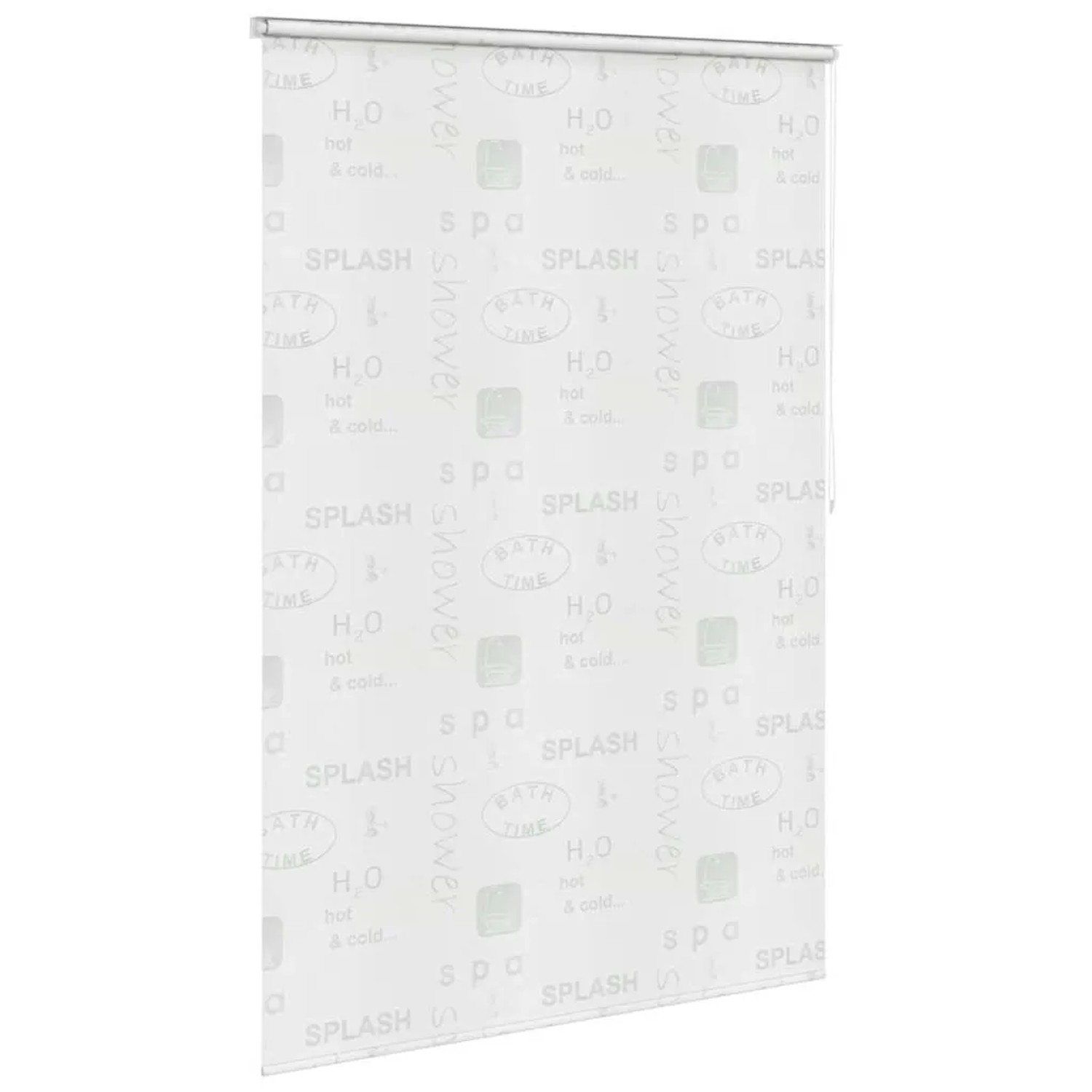 Weißes Duschrollo mit Splash-Design Muster, 140x240 cm. Wasserfestes EVA-Material für Ihr Badezimmer.