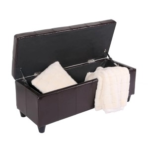 BERLINLODGE Aufbewahrungs-Truhe Sitzbank Lars 45x112x45cm Braun Leder & Kunstleder
