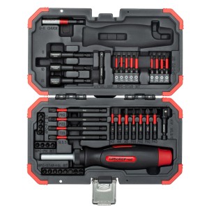 Gedore Red Umschaltknarre, 43-teilig im Koffer. Schraubendreher-Set mit Bits, Adaptern und Knarre.