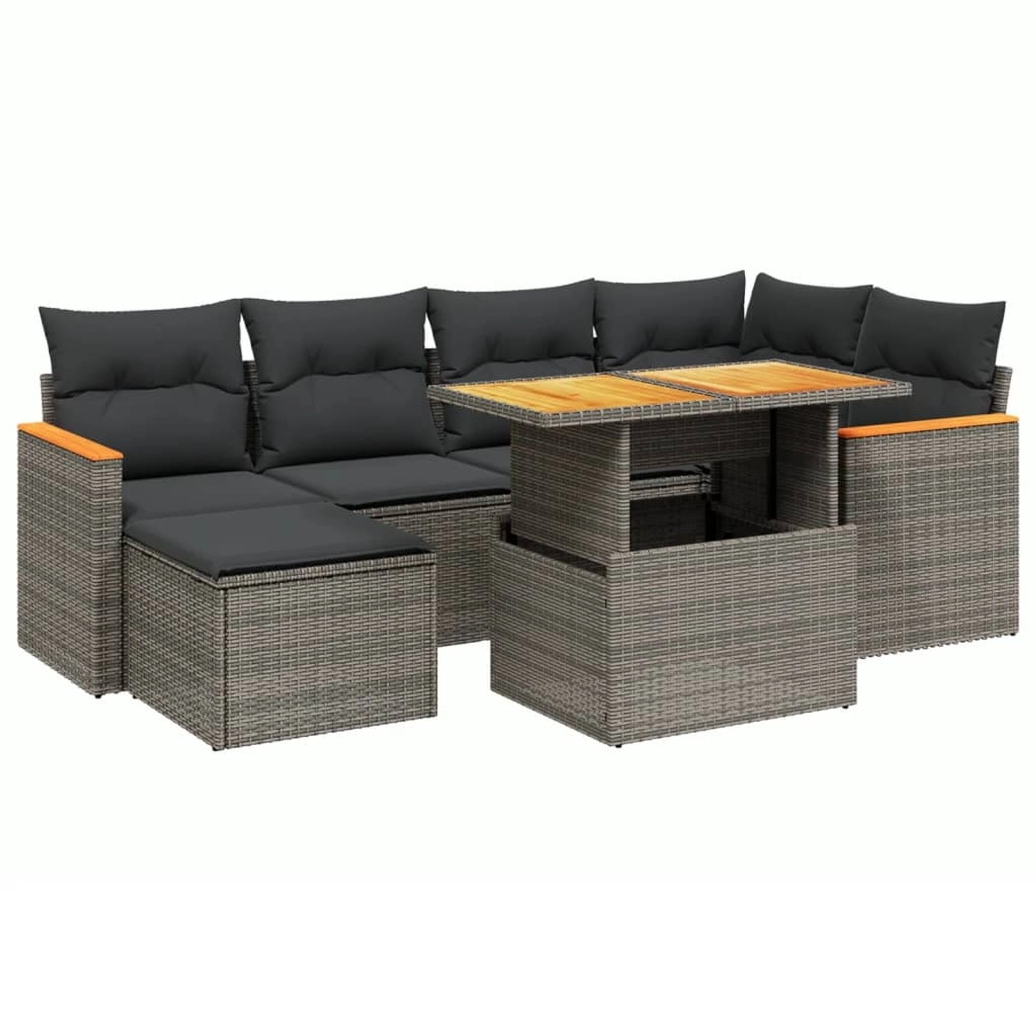 vidaXL 7-Tlg Garten-Sofagarnitur mit Kissen Grau Poly Rattan 3273181 günstig online kaufen