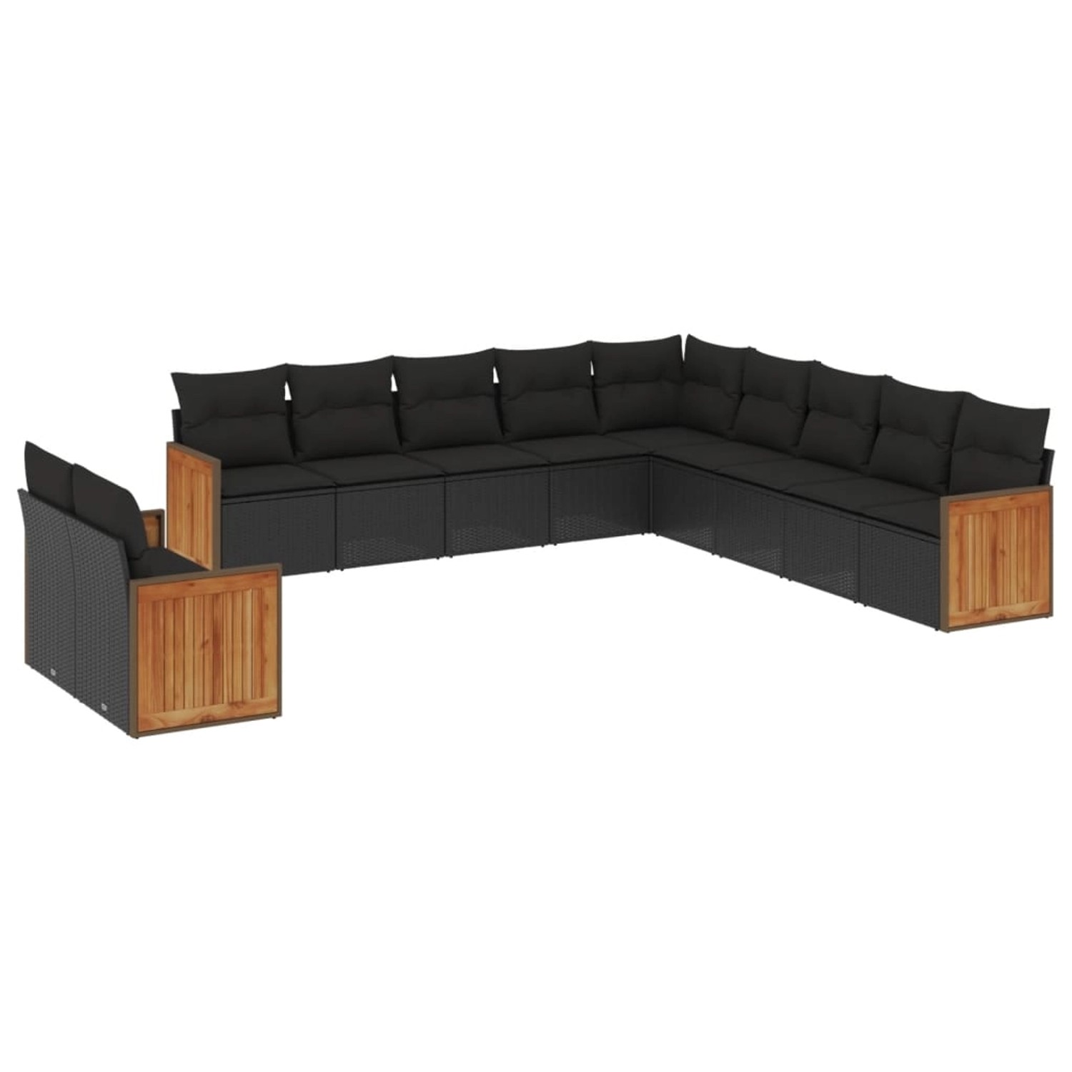 vidaXL 11-Tlg Garten-Sofagarnitur mit Kissen Schwarz Poly Rattan 3227805