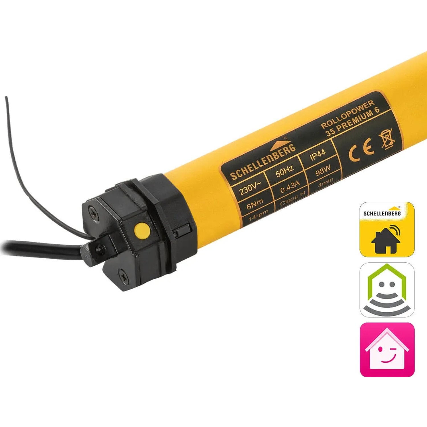 Schellenberg Funk-Rolladenmotor Mini Premium 6 Nm, gelb. Rollladenantrieb für Smart Home.