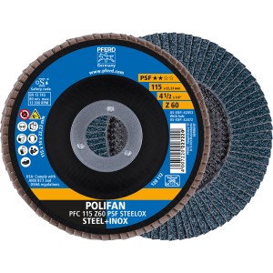 Pferd Fächerscheibe Polifan PSF PFC Steelox 115 mm, Schleifscheibe für Stahl & Edelstahl.