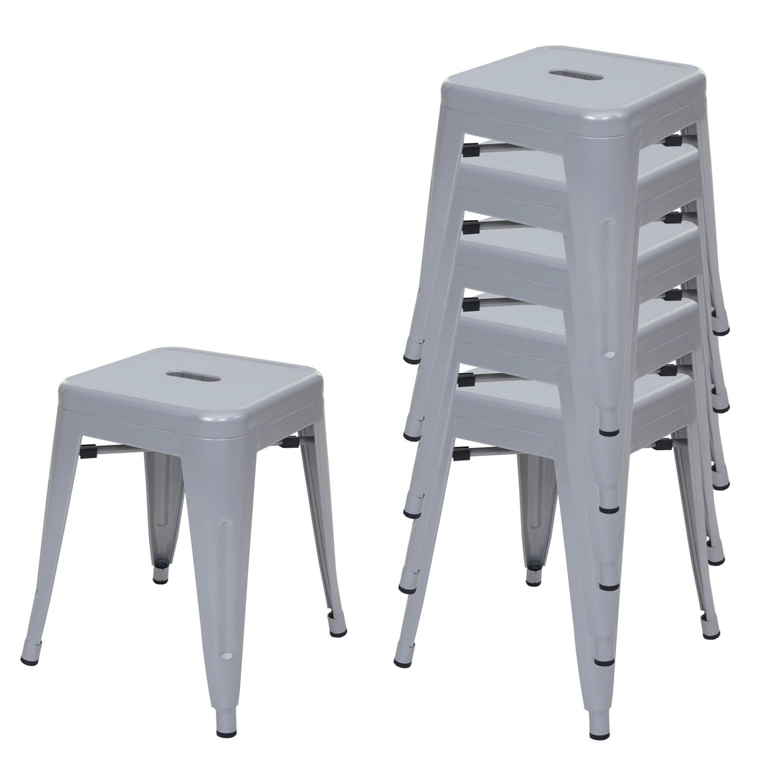 PROREGAL 6er-Set Hocker Sitzhöhe 46cm Metall Industriedesign Stapelbar Grau günstig online kaufen