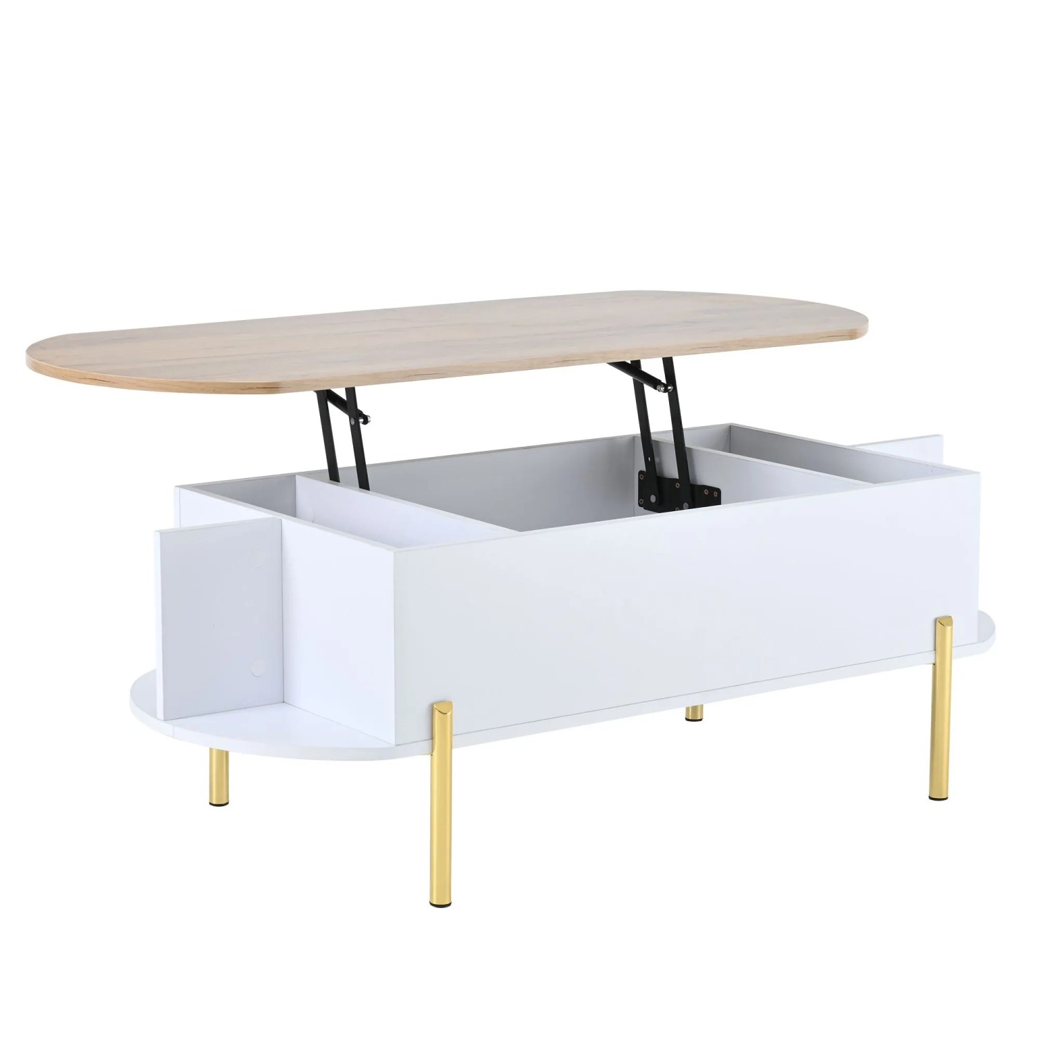 Merax Couchtisch Höhenverstellbar mit Stauraum 7 Fächer Weiß Holzoptik