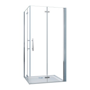 AICA Falttür Dusche 100x80cm, Eckeinstieg mit 6mm ESG Glas und Chromrahmen.