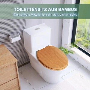 SINOBATH WC-Sitz B01 aus Holz mit Absenkautomatik auf weißer Toilette im Bad.
