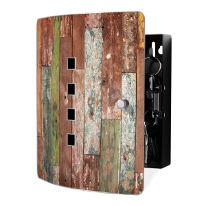 Offener Banjado Schlüsselkasten aus Edelstahl mit buntem Holz Motiv, 10 Haken.