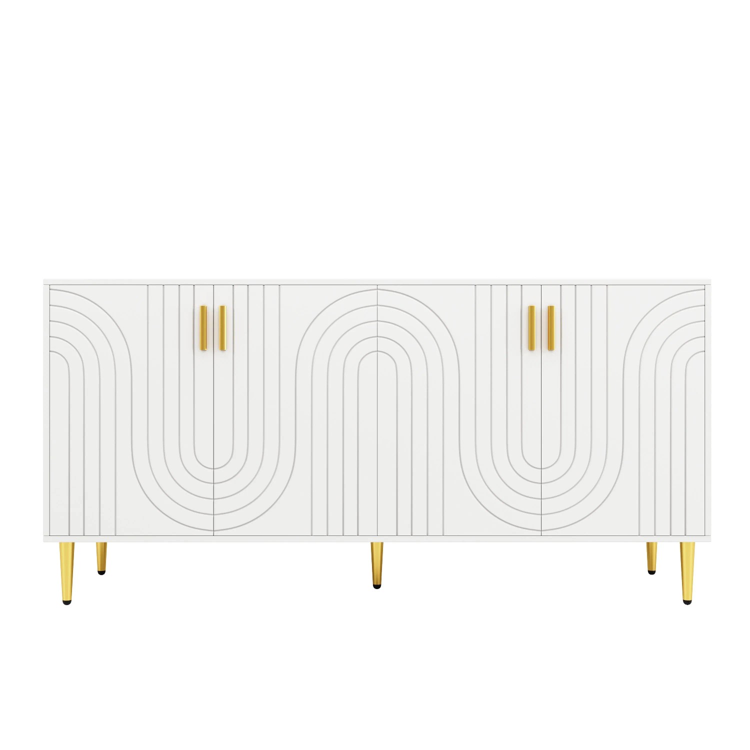 Merax Sideboard 152x40x75 cm Weiß Wellendesign Goldene Griffe Füße