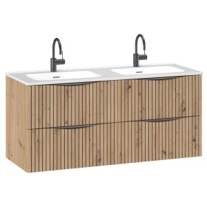 Randal Badmöbel Sakai 120 cm Eiche mit Doppelwaschbecken und gerillten Fronten.