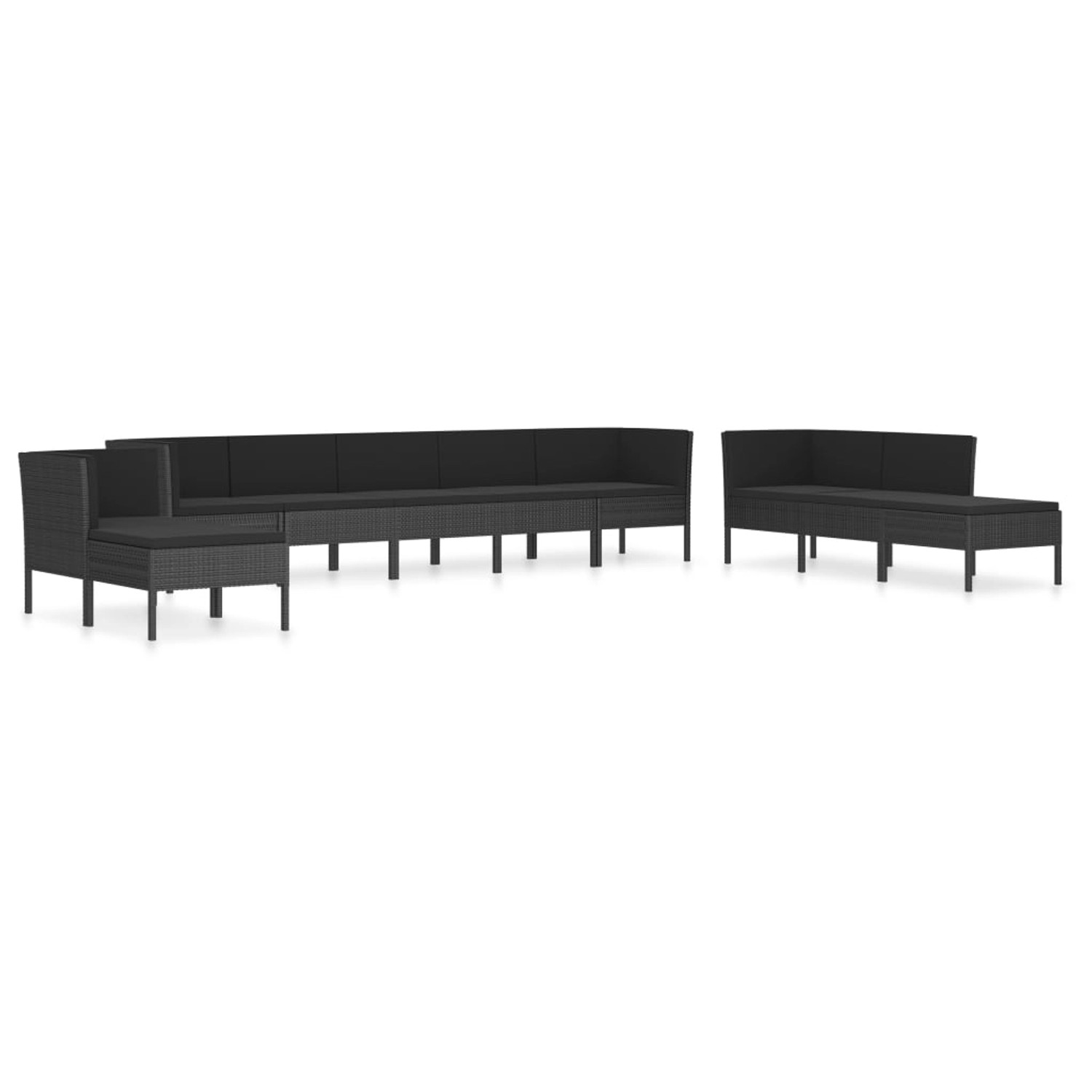 vidaXL 10-tlg Garten-Lounge-Set mit Auflagen Poly Rattan Schwarz Modell 2