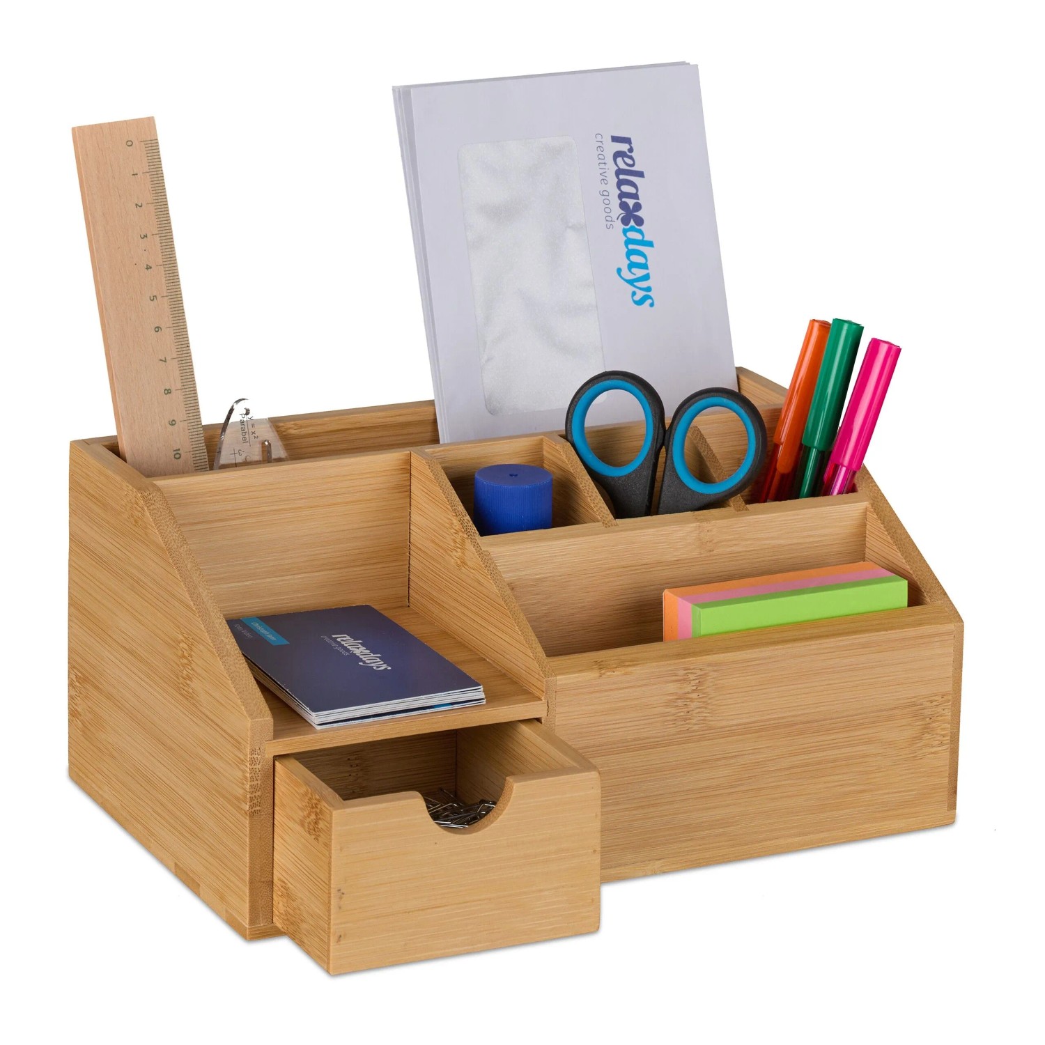 Relaxdays Schreibtisch Organizer Bambus Natur Mit Schublade 11 cm x 24,5 cm x 15 cm 0,7 kg