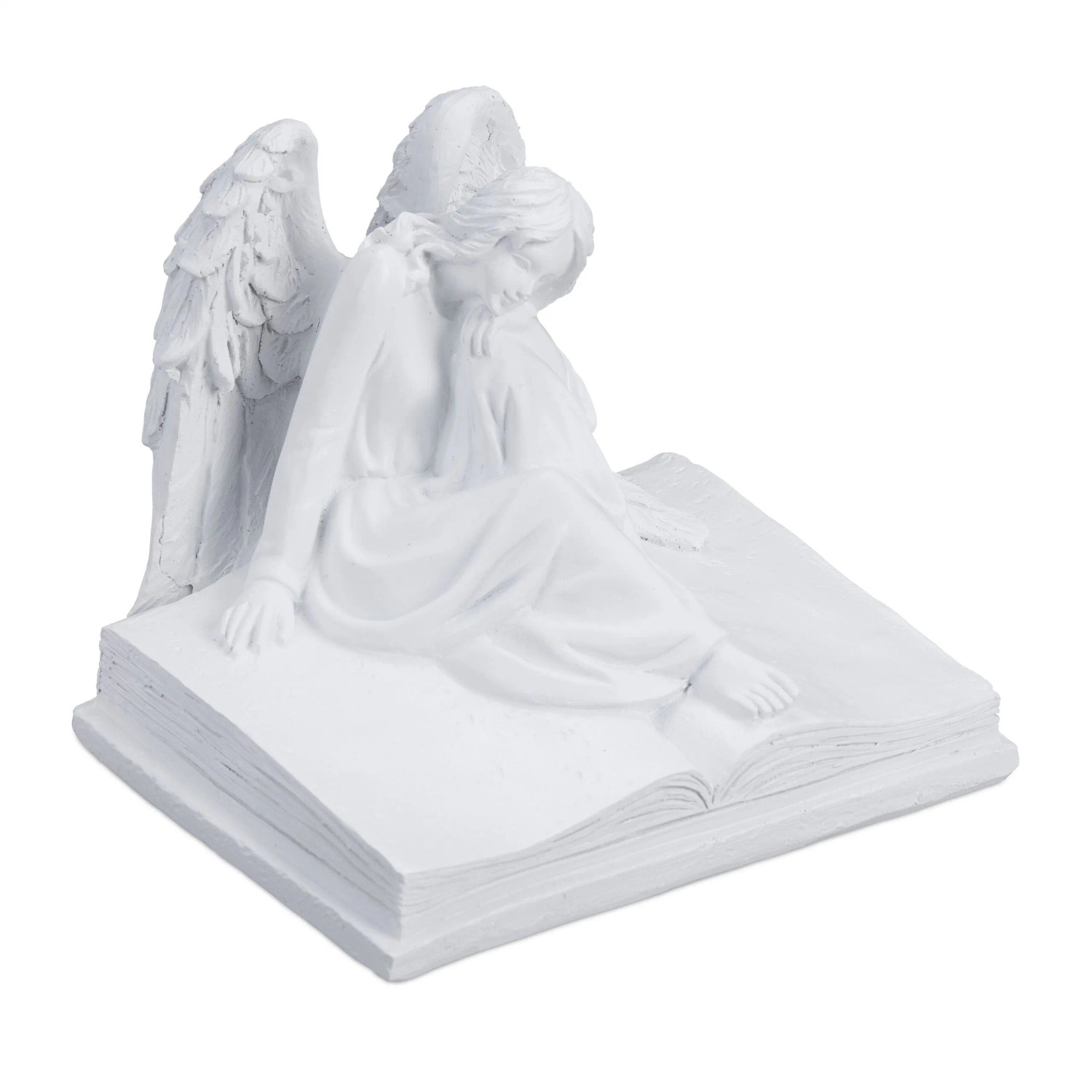 Relaxdays Grabengel Polyresin Weiß Wetterfest 15 cm x 17,5 cm x 15,5 cm 640 g
