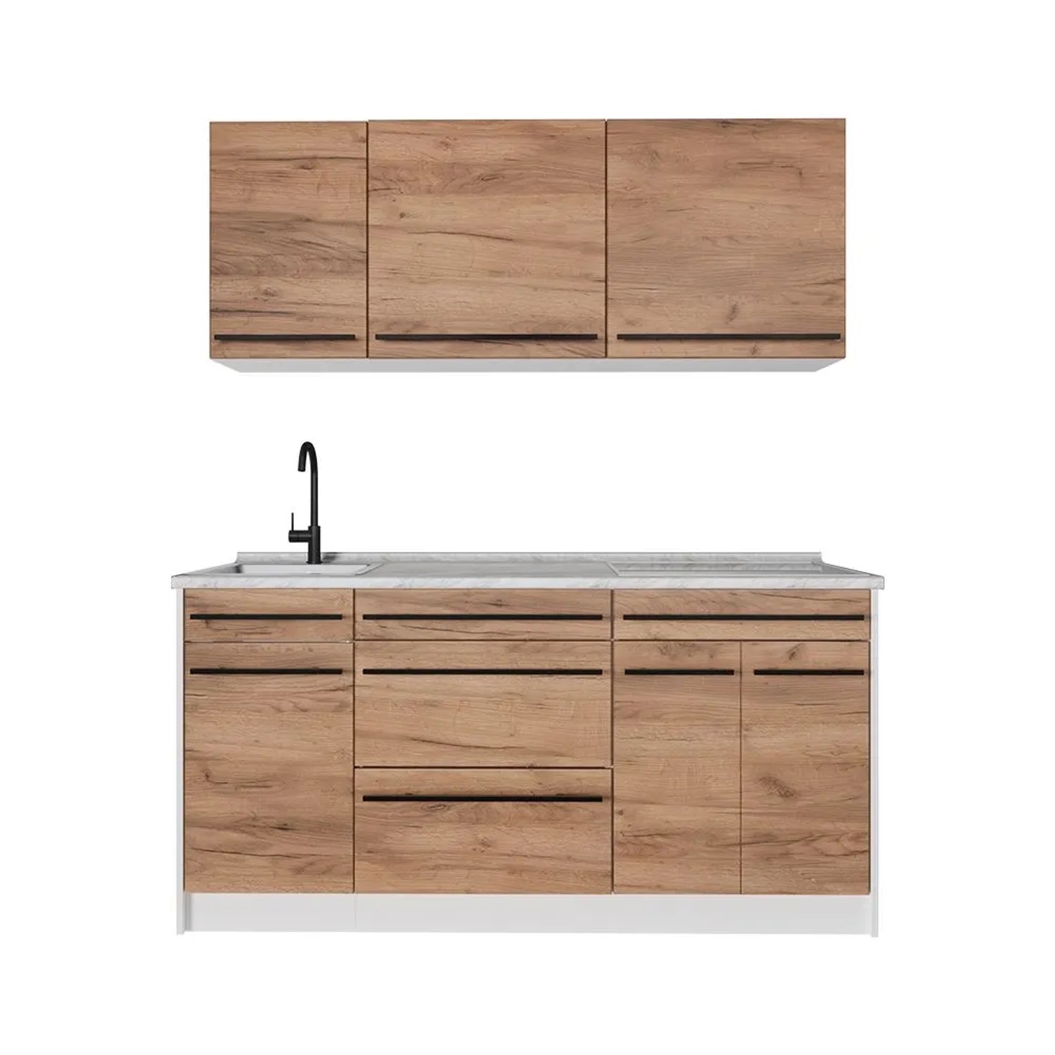 Vicco Singleküche R-Line Goldkraft Eiche/Weiß 160 x 82 Arbeitsplatte Marmor Art Nr 65967
